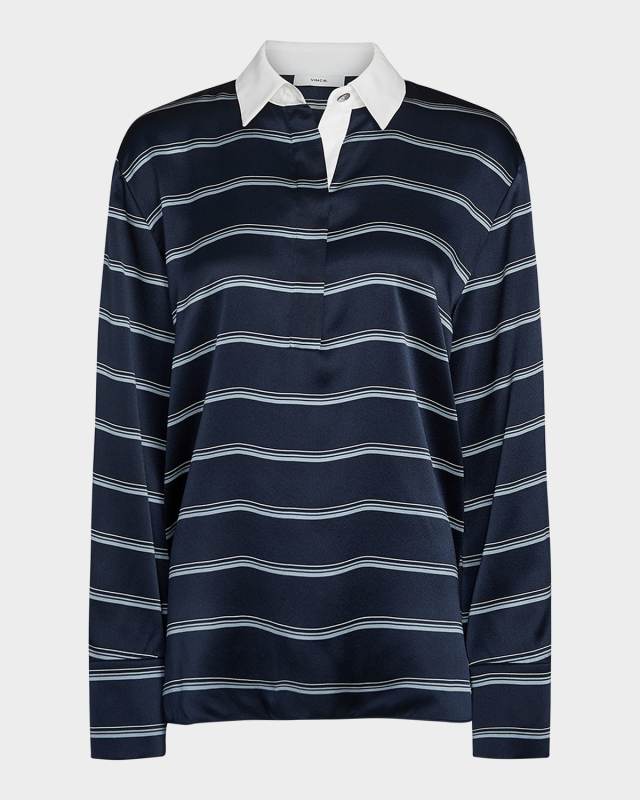 Long-Sleeve Stripe Silk Rugby Shirt